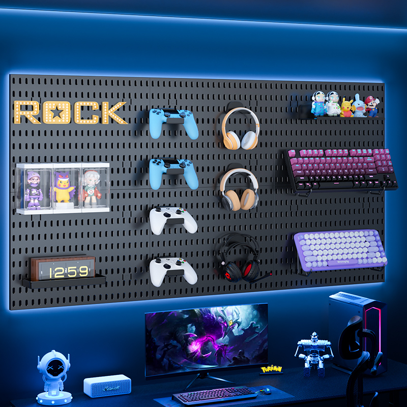 Gaming Accessories Wall - Gaming Gear Pegboard: Wall-Mounted, No-Punch, Study/Gaming