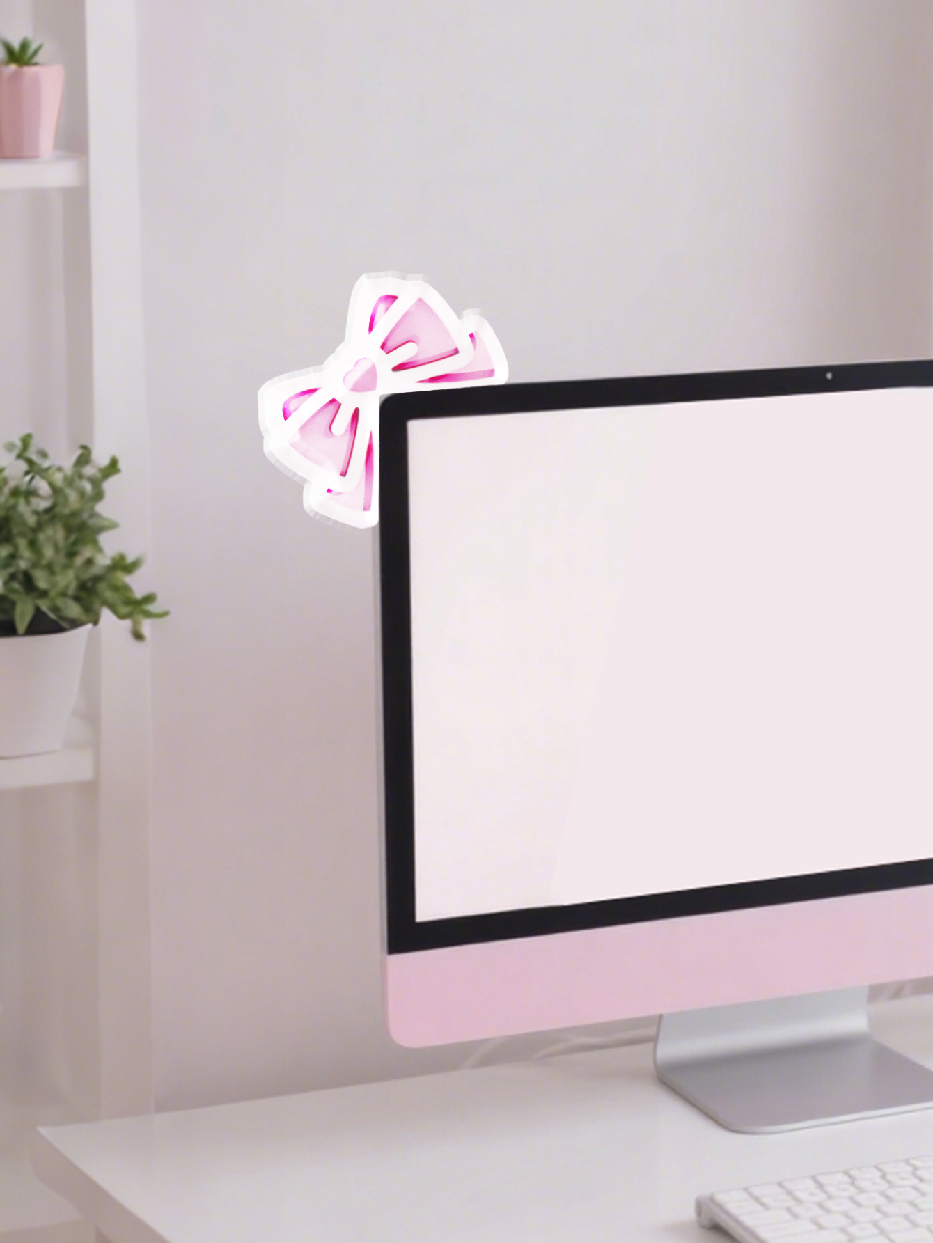 Kawaii Bow Monitor Decor Pink  - Gaming Home Accessories บทวิจารณ์และราคา