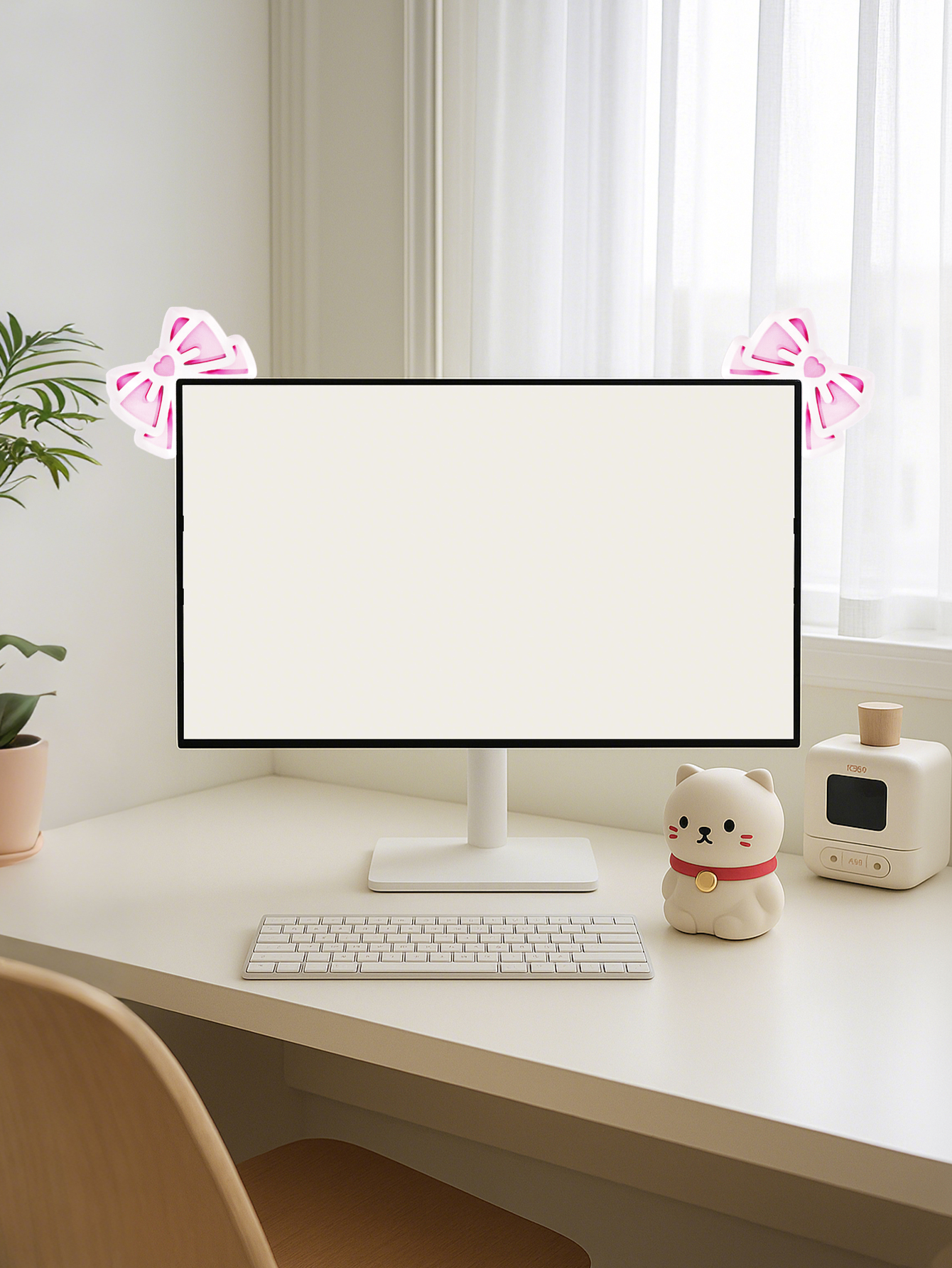 Kawaii Bow Monitor Decor Pink  - Gaming Home Accessories บทวิจารณ์และราคา