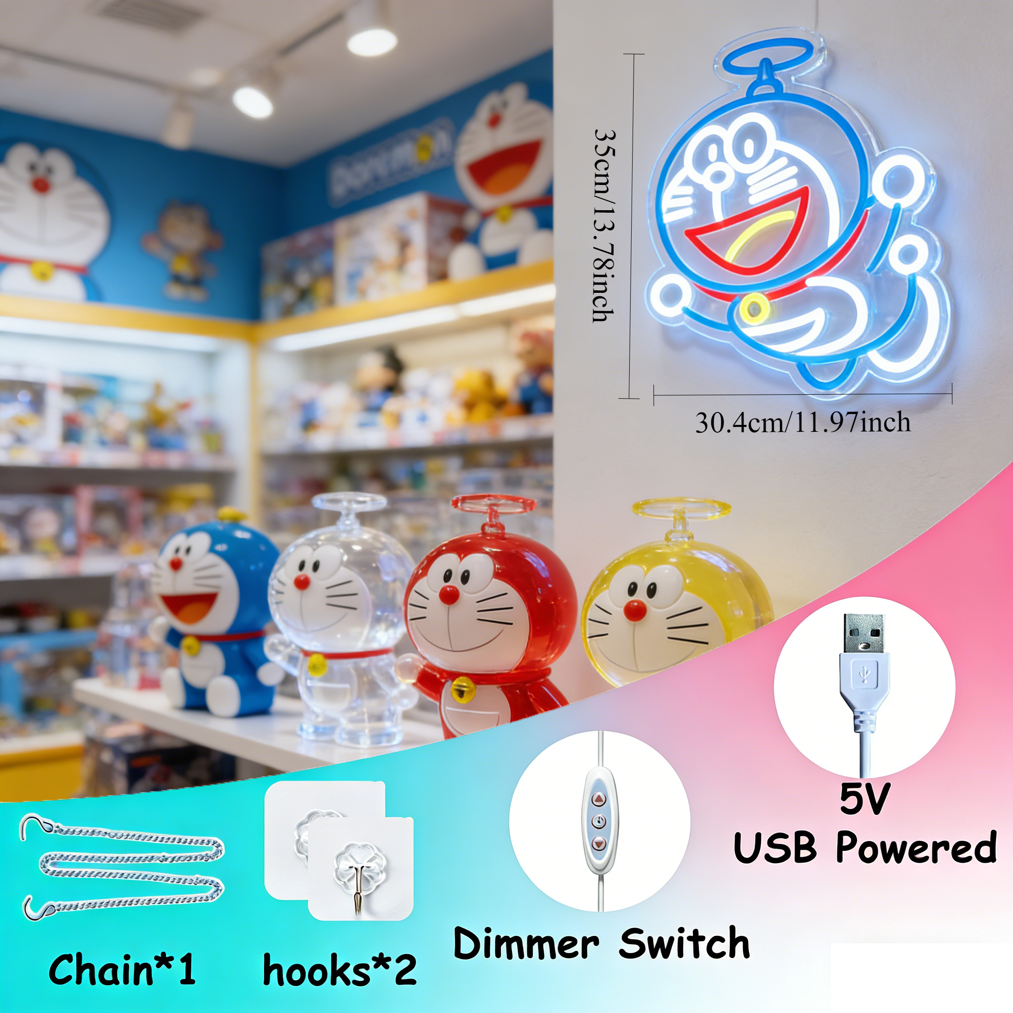 Doraemon Neon Sign LED USB Dim - Gaming Accessories Wall บทวิจารณ์และราคา